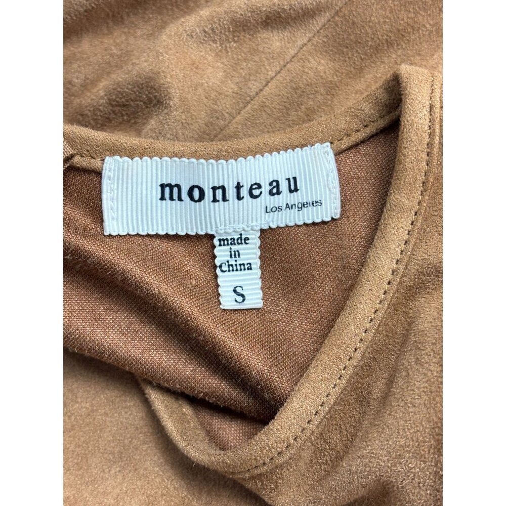 Tan Sleeveless Faux Suede Mini Dress With Braided Strap Details By Monteau Size - Picture 10 of 11